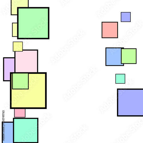 Abstract symbol pattern listed as a design with disassembled shapes.  Multicolored doodles in the form of geometric elements are randomly scattered. 
