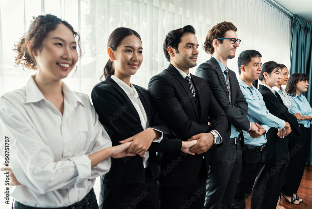 Modern diversity and multicultural company, business people joining hand together and standing in line, shared commitment to collaboration and cooperation concept background. Meticulous Modern diversity and multicultural company, business people joining hand together and standing in line, shared commitment to collaboration and cooperation concept background. Meticulous
