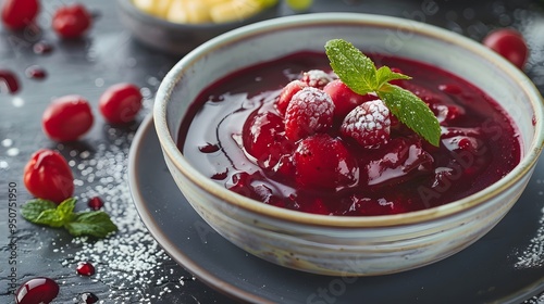 Wallpaper Mural Red fruit compote with vanilla sauce Torontodigital.ca