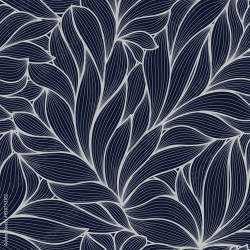 Black and silver foliage line art pattern vector collection. Hand made with line design pattern. Design for  wall panel decor,  cover background, wallpaper and banner.