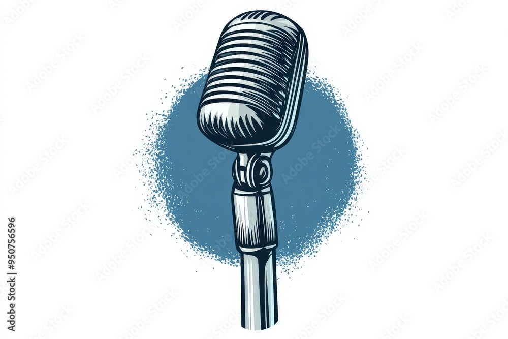 A microphone is shown on a blue background, generative ai image A microphone is shown on a blue background, generative ai image