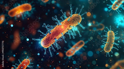 A graphic representation of a microorganism spreading through a host, showcasing the role of immunity and the challenges of treating prion contamination photo