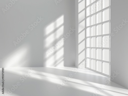 A white room with a large window that lets in a lot of light, generative ai image