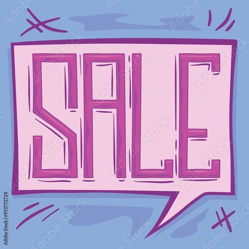 lettering style illustrated promos, sales and offers, violet comic, for designers