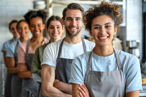 Wallpaper Mural group of happy and confident restaurant staff members standing in a row against a white background. Torontodigital.ca