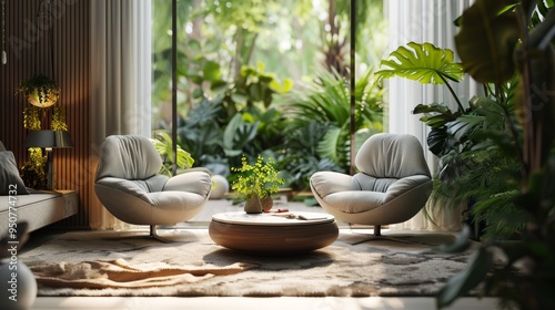 Cozy Biophilic Corner with Organic Shaped Furniture