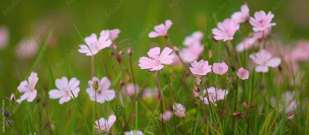 Beautiful Small Pink Flowers In A Grass Field Beautiful Small Pink Flowers In A Grass Field