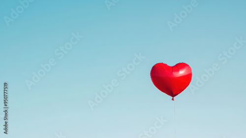 red heart shaped balloon floating in a clear blue sky