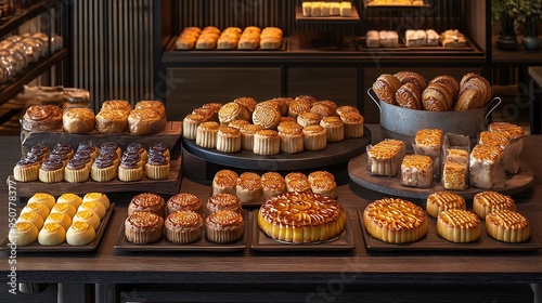 Traditional Chinese Bakery Displaying Fresh Baked Goods and Pastries in a Cozy Setting