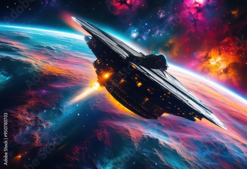 Wallpaper Mural futuristic spacecraft soaring through vibrant cosmic nebulae brilliant colors stunning celestial patterns, cosmos, stars, galaxy, lights, design, technology Torontodigital.ca