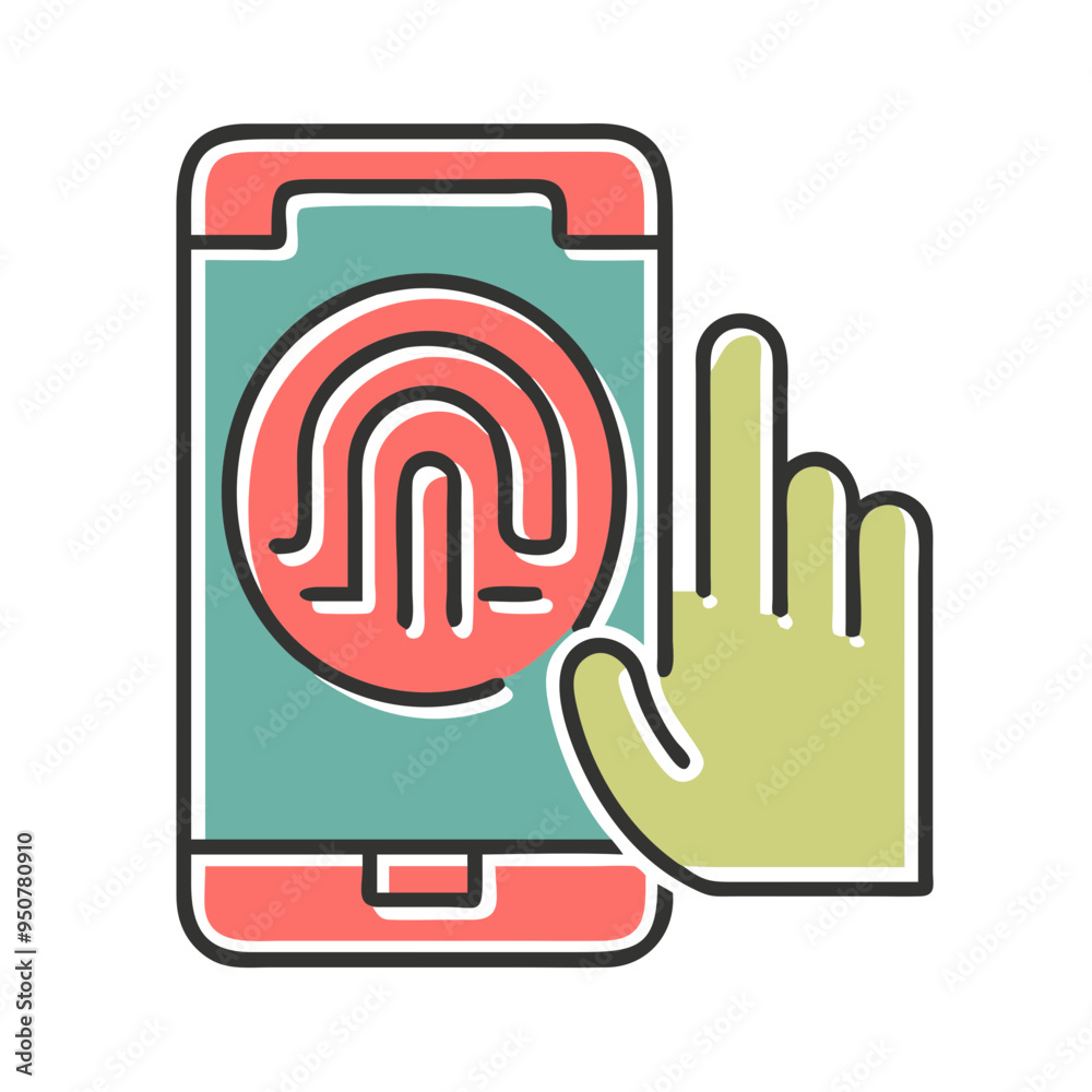 Smartphone Fingerprint Unlock Security Biometrics Hand Authentication Vector Illustration Smartphone Fingerprint Unlock Security Biometrics Hand Authentication Vector Illustration