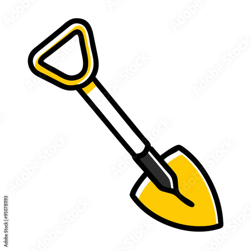 Yellow and Gray Vector Shovel Illustration for Gardening and Construction Tools Graphics