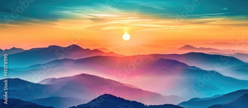 Beautiful Sunset With The Sun Of Orange Tones Behind The Mountains And Deep Blue Sky