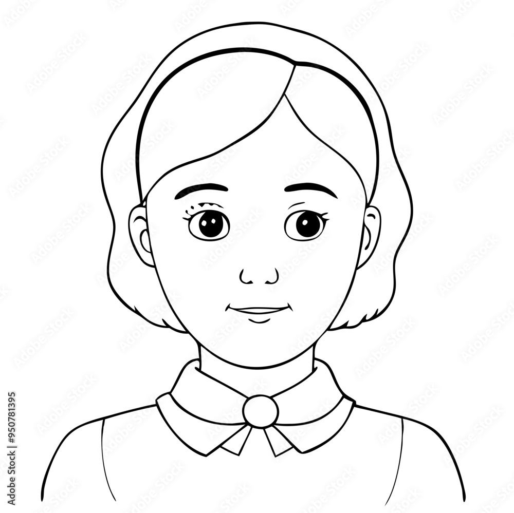 Obraz premium Vector illustration young girl portrait outline simple design educational materials avatars