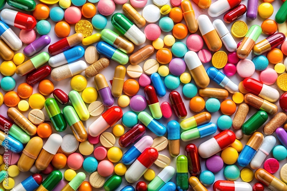 Flat lay with different medical pills and capsules on color background Flat lay with different medical pills and capsules on color background