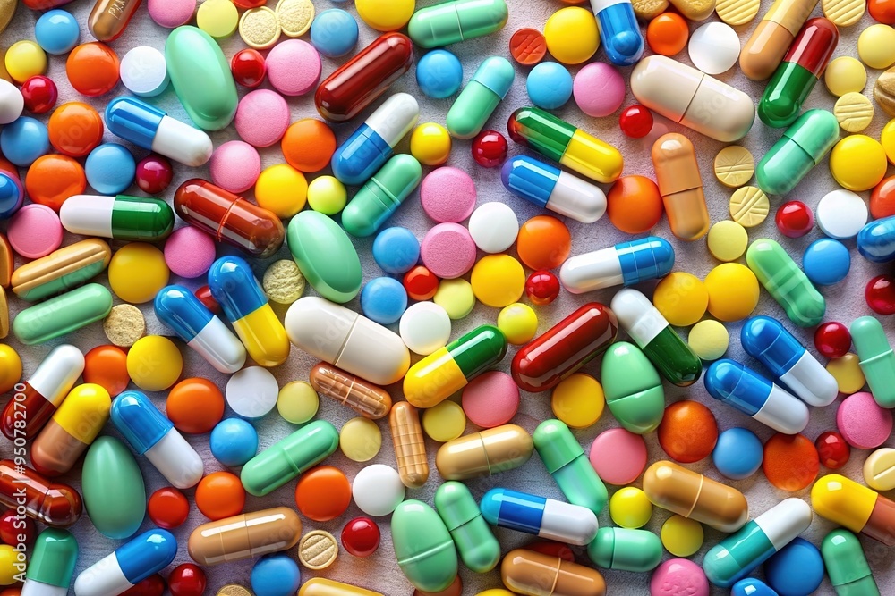 Flat lay with different medical pills and capsules on color background Flat lay with different medical pills and capsules on color background