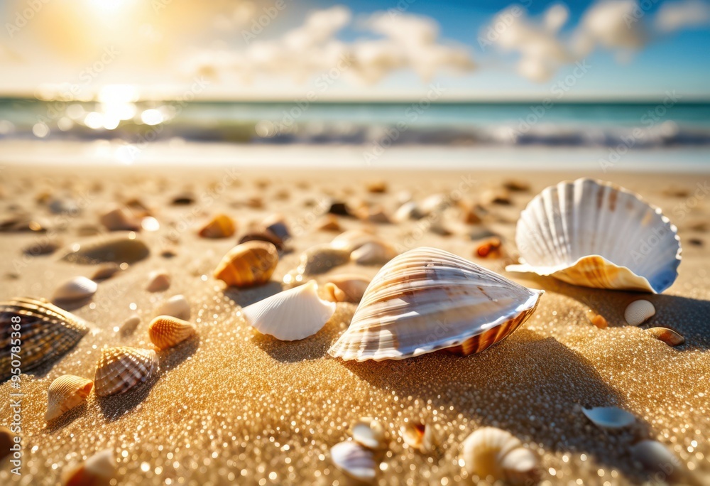 colorful seashells lying clean sandy beach under clear blue sky, shore, coastline, ocean, nature, vibrant, pattern, texture, summer, vacation, landscape colorful seashells lying clean sandy beach under clear blue sky, shore, coastline, ocean, nature, vibrant, pattern, texture, summer, vacation, landscape