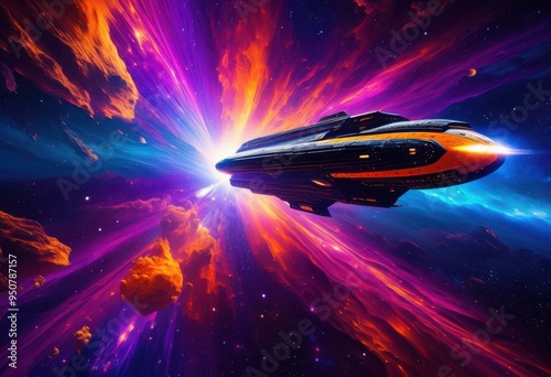 Wallpaper Mural stunning futuristic spacecraft soaring through vibrant cosmic nebula filled brilliant colors celestial patterns, astrophotography, stars, galaxy, universe Torontodigital.ca