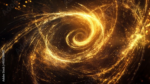 A shimmering golden spiral ablaze with sparks, tracing a graceful dance in its wake. A shimmering, luminescent circle swirls with energy, casting ethereal magic into the night.  photo