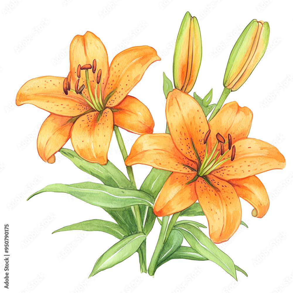 Fototapeta premium Bright orange tiger lily, watercolor style