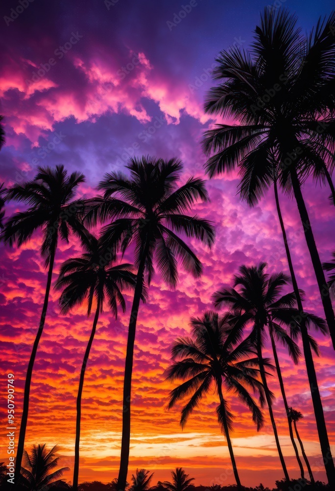 vibrant palm tree shadows cast colorful sunset displaying rich hues purple sky, orange, pink, silhouette, tropical, evening, light, scenery, landscape, dusk vibrant palm tree shadows cast colorful sunset displaying rich hues purple sky, orange, pink, silhouette, tropical, evening, light, scenery, landscape, dusk