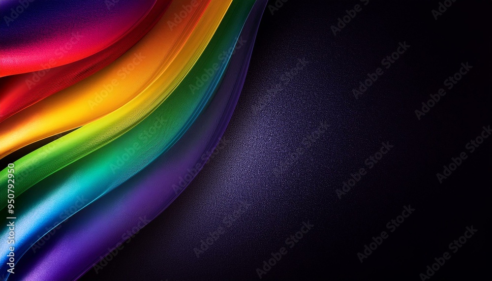 Naklejka premium Dark grainy color gradient wave background, purple red yellow blue green colors banner poster cover abstract design, black copy space. 