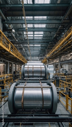 Fiberglass batts floating among machinery in a high-tech factory, highlighting the insulation production process.