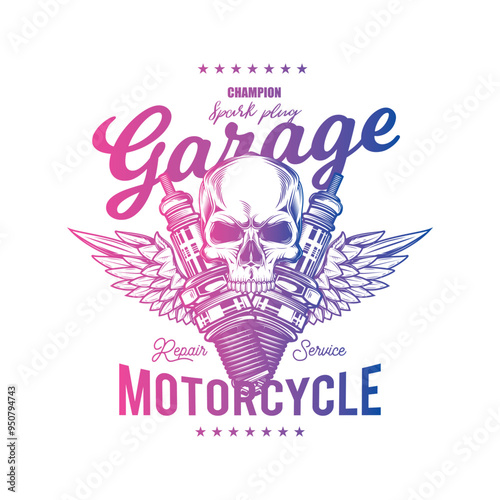 Vintage Custom Motorcycle Poster. Original vector illustration in vintage style isolated on black background. T-shirt design. photo