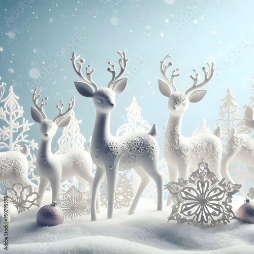 Christmas Background with White Decorative Rendeer Bokeh Background