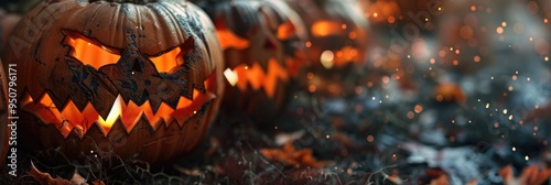 Close-up of vibrant Halloween pumpkins