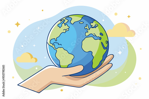 hand holding planet earth vector illustration