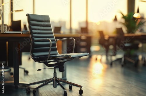 empty office workspace chair table laptop Generative AI