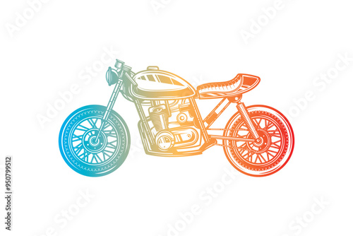 Cafe racer custom motorcycle. Original vector illustration in vintage style isolated on white background. T-shirt design.