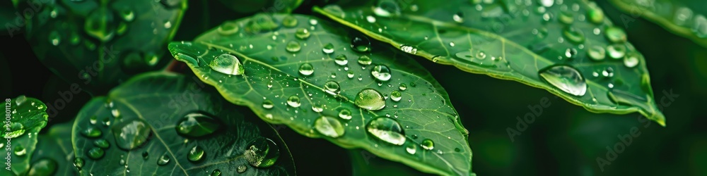 Close-up of Water Droplets on a Vibrant Green Leaf Close-up of Water Droplets on a Vibrant Green Leaf