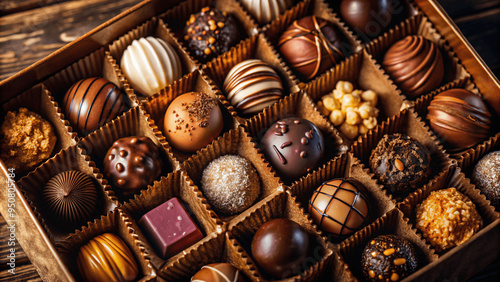 Box of varoius delicious chocolates photo