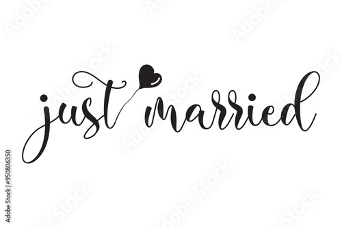 Just Married Lettering calligraphy brush pen. Vector illustration. Typography Print