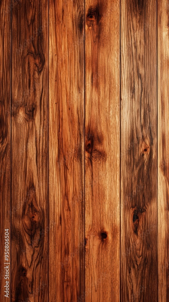 Naklejka premium Close-up of Wooden Planks Highlighting Distinctive Texture and Rich Brown Hues with Vertical Grain Pattern