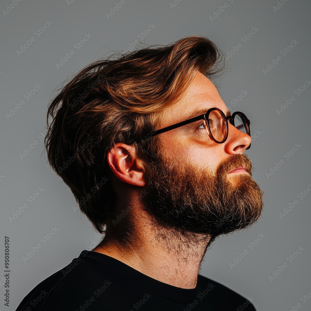 Obraz premium Men's Portrait: Contemplative and Pensive Subject Against a Soft Gray Backdrop