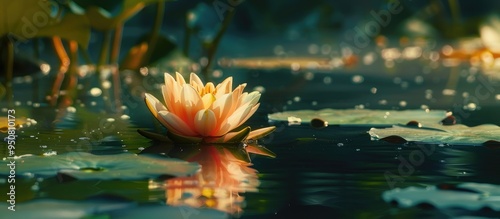 A Closeup Shot Of A Waterlilie Flowers Nymphaea On The Water photo