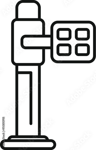 This simple medical equipment icon is showing an x ray machine for taking radiography images of patients