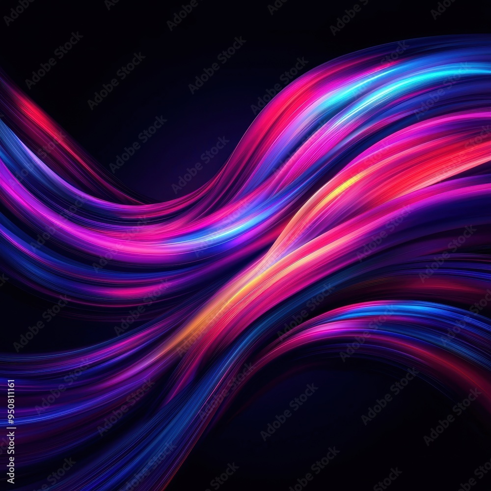 Naklejka premium Vibrant Abstract Light Waves with Neon Colors and Dynamic Motion Effect
