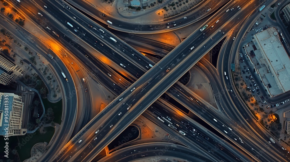 Aerial view of a big highway intersection in Dubai, UAE Aerial view of a big highway intersection in Dubai, UAE
