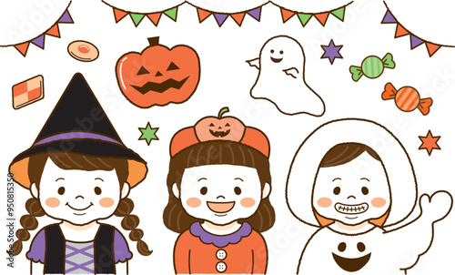 ハロウィンの仮装をした子供たち