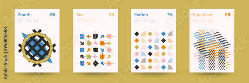 Diverse Set of Geometric Patterns: Wide Range of Symmetrical Geometric Shapes and Repeating Forms. Abstract Mosaic Poster Background. Vector Illustration.