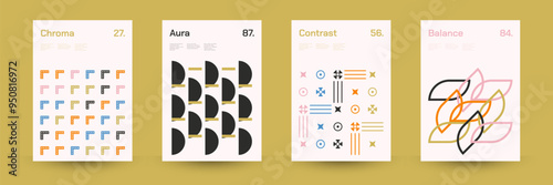 Diverse Set of Geometric Patterns: Wide Range of Symmetrical Geometric Shapes and Repeating Forms. Abstract Mosaic Poster Background. Vector Illustration.