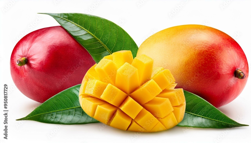 Set of Mango and leaves, isolated on white background Set of Mango and leaves, isolated on white background
