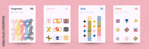 Diverse Set of Geometric Patterns: Wide Range of Symmetrical Geometric Shapes and Repeating Forms. Abstract Mosaic Poster Background. Vector Illustration.