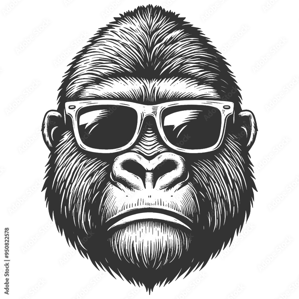 gorilla in sunglasses, playful and stylish theme with detailed line work for a cool and trendy look sketch engraving generative ai vector illustration. Scratch board imitation. Black and white image. gorilla in sunglasses, playful and stylish theme with detailed line work for a cool and trendy look sketch engraving generative ai vector illustration. Scratch board imitation. Black and white image.