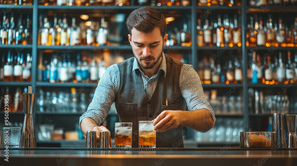 Bartender Preparing Cocktails at a Stylish Bar Bartender Preparing Cocktails at a Stylish Bar