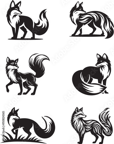 Black and white fox silhouette design collection